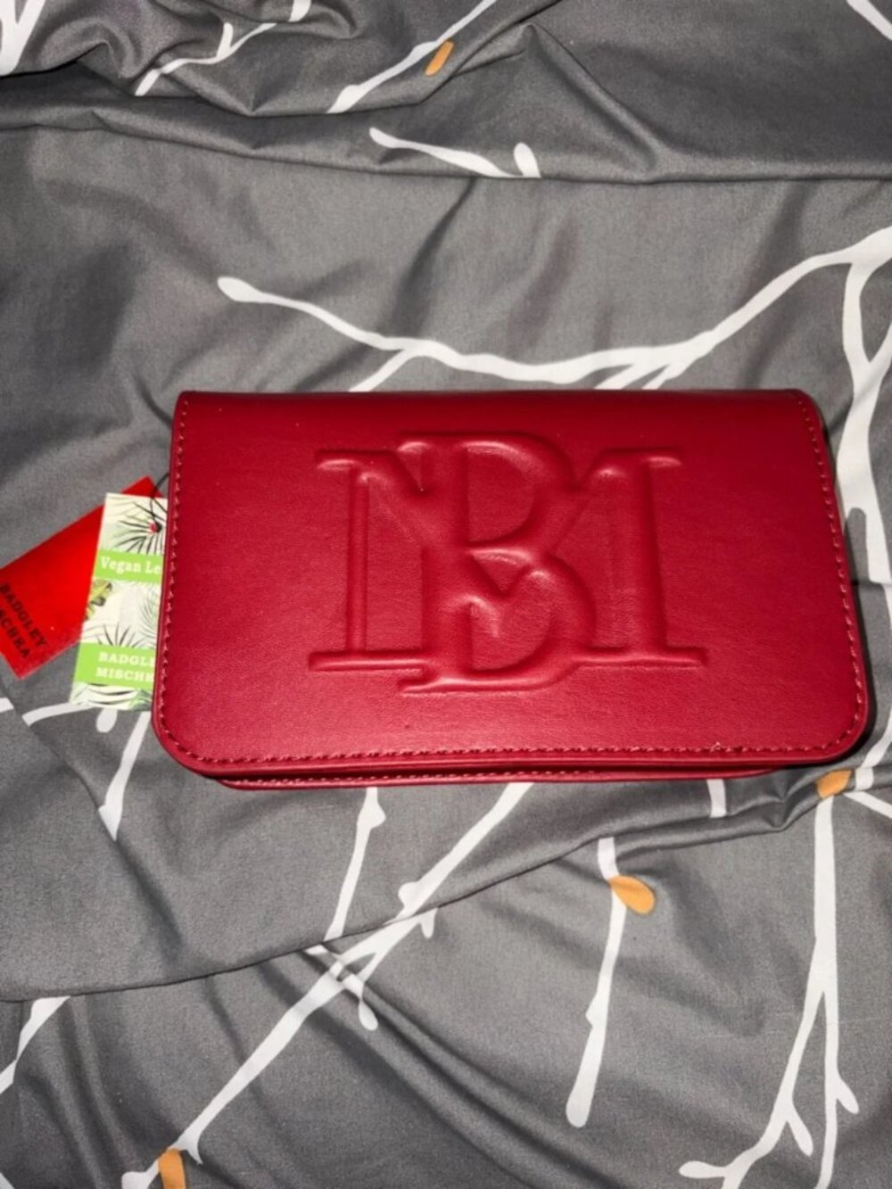 Badgley Mischka Brick Red Embossed Logo Crossbody Purse with Chain NWT